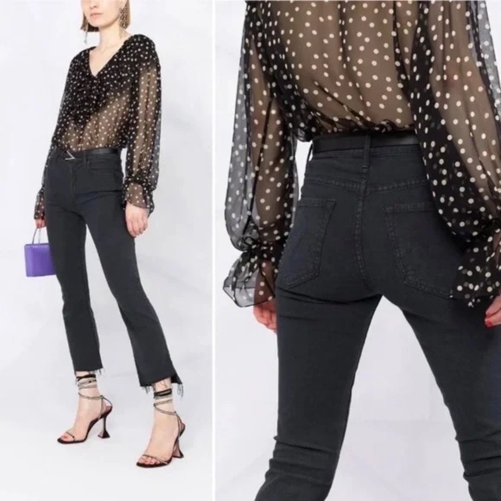 MOTHER Denim Insider Crop Step Fray in Not Guilty Black High Waist Jeans